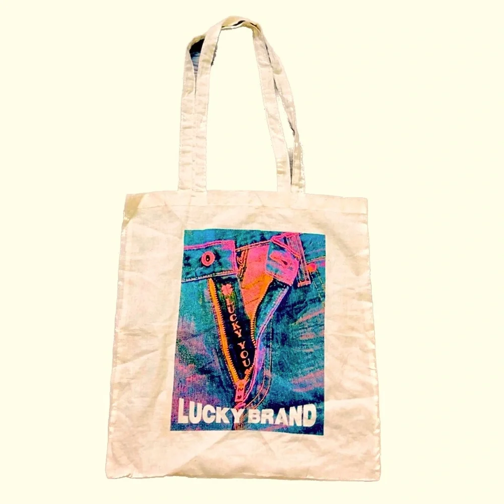 Vintage Lucky Brand LuckyYou Screen Printed Reusable Small Cloth Tote Bag.